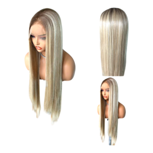 A light blonde synthetic wig