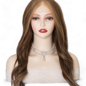Image: Eleanor Straight Lace Front Wig - 16" length, medium brown base with subtle balayage highlights. Premium Remy Human Hair blend for soft, natural feel. Swiss Lace Top for seamless fit. Versatile style for effortless confidence.