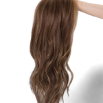 "Image: Eleanor Straight Lace Front Wig - 16" length, medium brown base with subtle balayage highlights. Premium Remy Human Hair blend for soft, natural feel. Swiss Lace Top for seamless fit. Versatile style for effortless confidence."